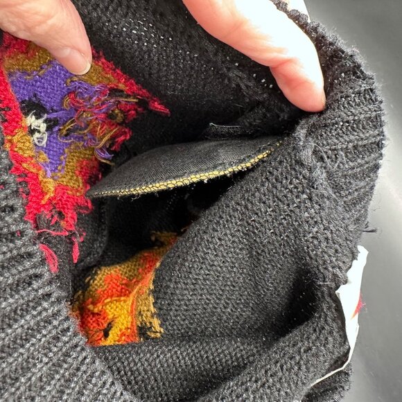 Vintage Black Sweater Colorful 80s Geometric Floral Sz Small Chaus Shoulder Pads - Picture 5 of 6